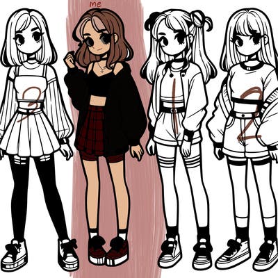 one girl with crop-top shirt and a jacket with a skirt, long socks and another girl with a shirt and pants with a jacket