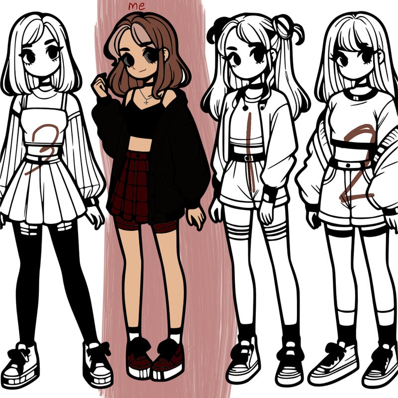 one girl with crop-top shirt and a jacket with a skirt, long socks and another girl with a shirt and pants with a jacket