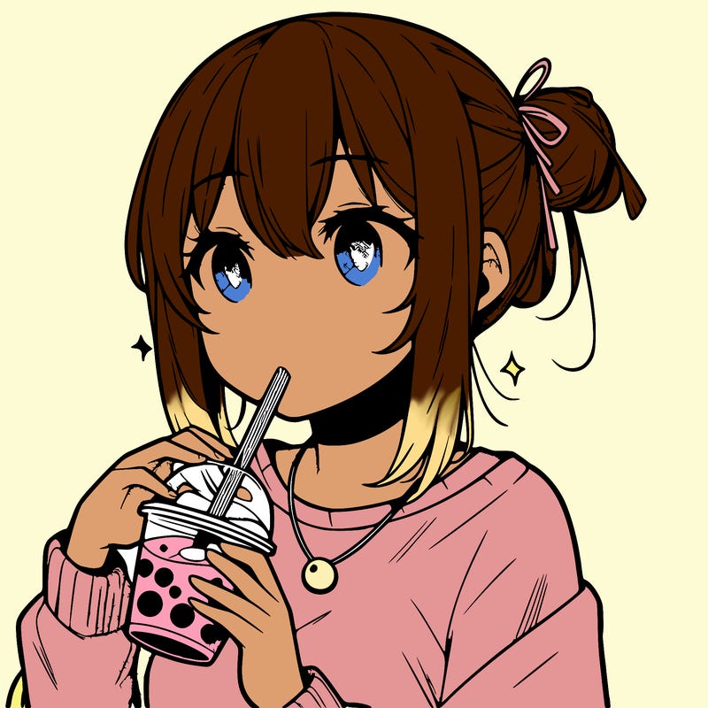 manga character drinking boba
