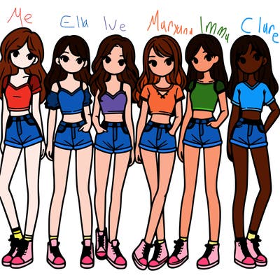 a group of girls wearing crop tops and shorts