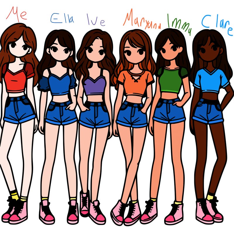 a group of girls wearing crop tops and shorts
