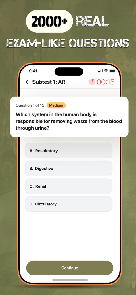 2026 ASVAB Practice Test Prep - A smartphone showing a general science practice question on the 2026 ASVAB Practice Test Prep app interface.