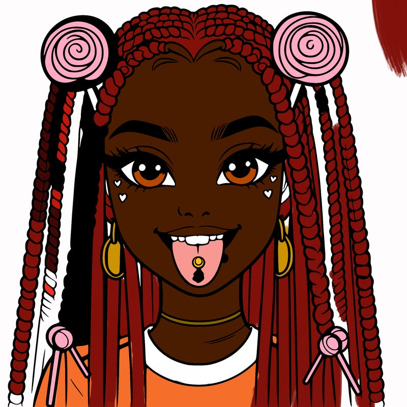 girl with lollipops and box braids with tongue piercing
