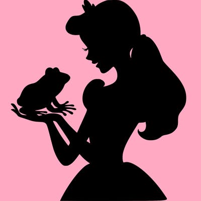 a shadow of a princess holding a frog realistic