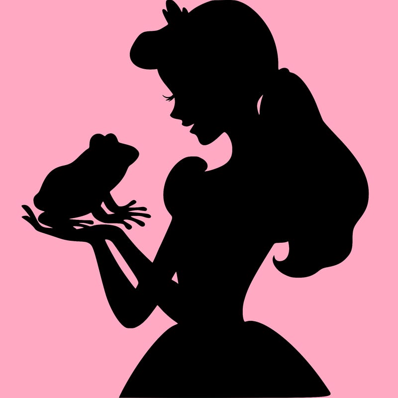 a shadow of a princess holding a frog realistic