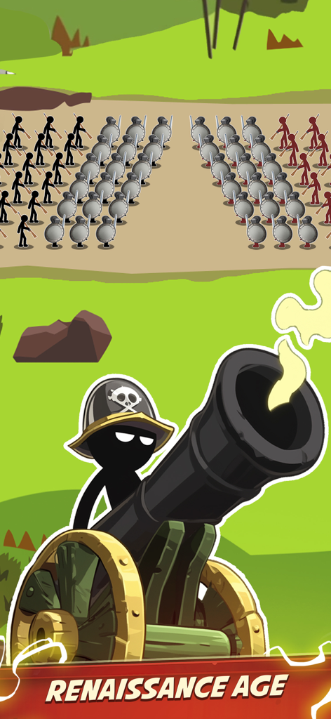 Stickman soldier with a cannon during the Renaissance Age battle