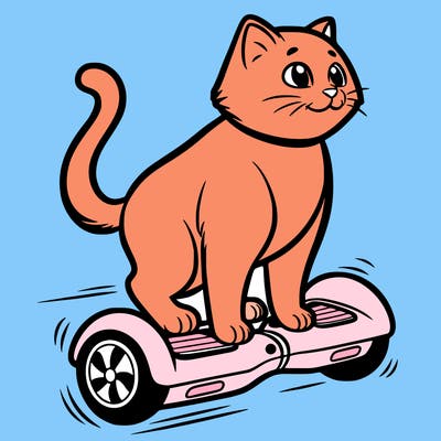 cat riding at hoverboard