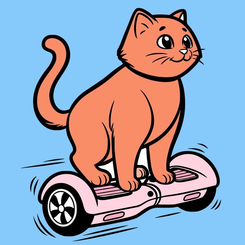 cat riding at hoverboard