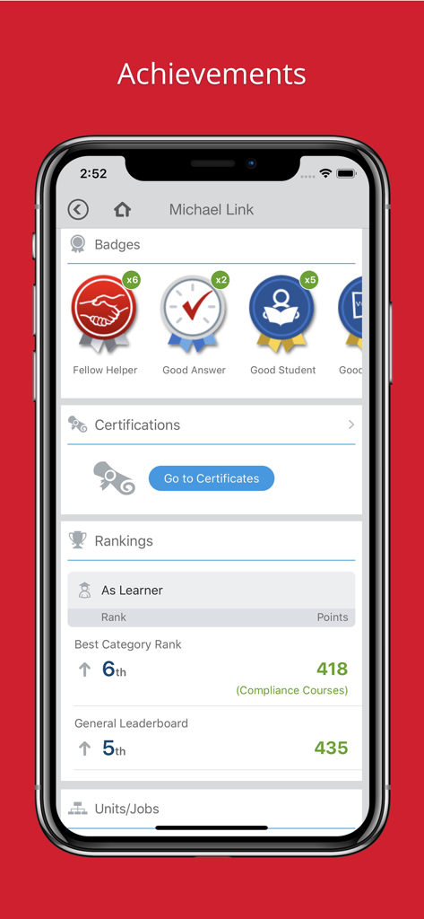 BNI® Business Builder - BNI Business Builder app showing user achievements with badges and learner rankings