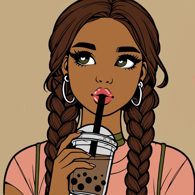 realistic girl with braided hair drinking boba