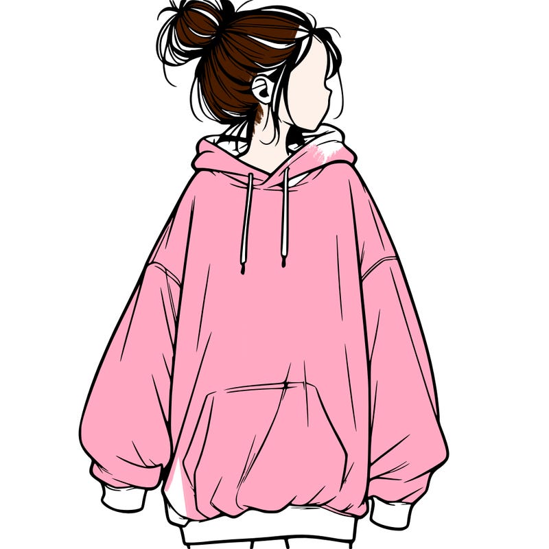 realistic girl with a oversized sweatshirt on and a bun