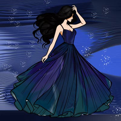 realistic woman with dress flowing in the wind