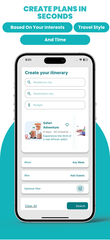 Interface of Lets2Go AI Trip Planner showing how to create a personalized travel itinerary with budget and destination inputs