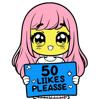 a girl holding a sign saying 50 likes please