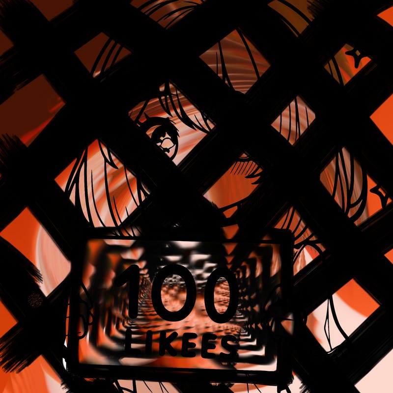 anima girl holding a 100 likes sign in her hand