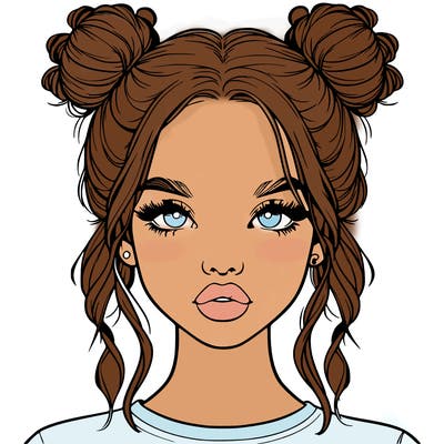 realistic girl with two buns in hair and lips
