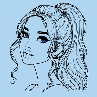 realistic girl with a ponytail on her hair and lips