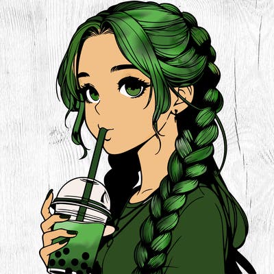 realistic girl with braided hair drinking boba