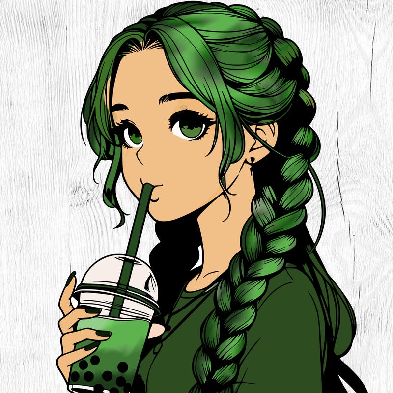 realistic girl with braided hair drinking boba