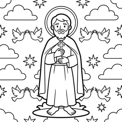 Introduce your toddler to the beauty of faith with this charming saint coloring page. Designed with ultra-thick lines and simple shapes, it's perfect for little hands to explore and create.