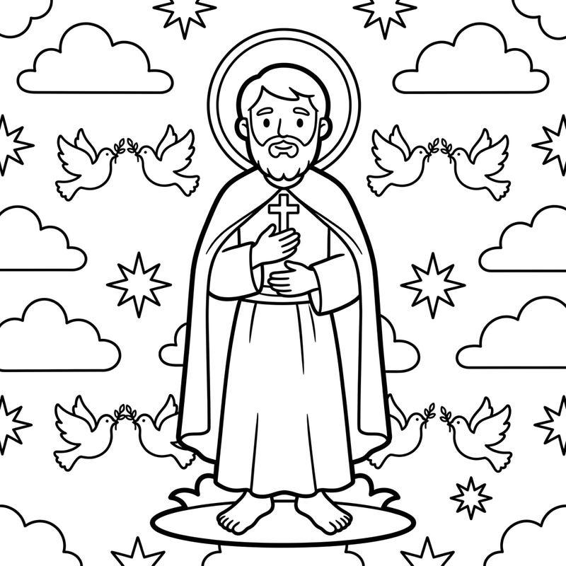 Introduce your toddler to the beauty of faith with this charming saint coloring page. Designed with ultra-thick lines and simple shapes, it's perfect for little hands to explore and create.
