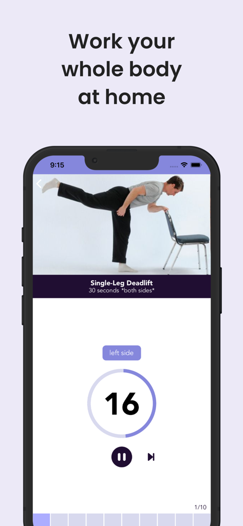 Chair Exercises & Workouts - Man performing a single leg deadlift while holding a chair for balance