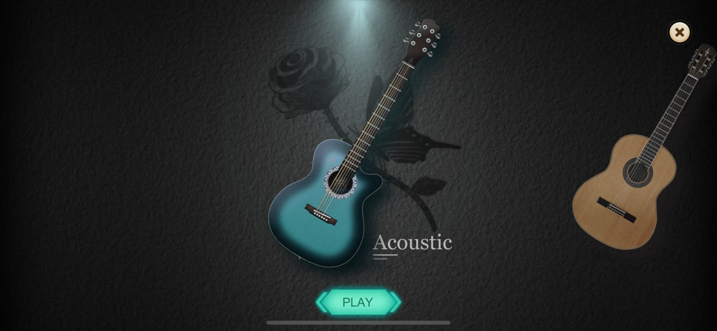 Acoustic guitar selection screen in the Real Guitar app