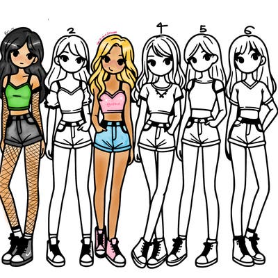 a group of girls wearing crop tops and shorts