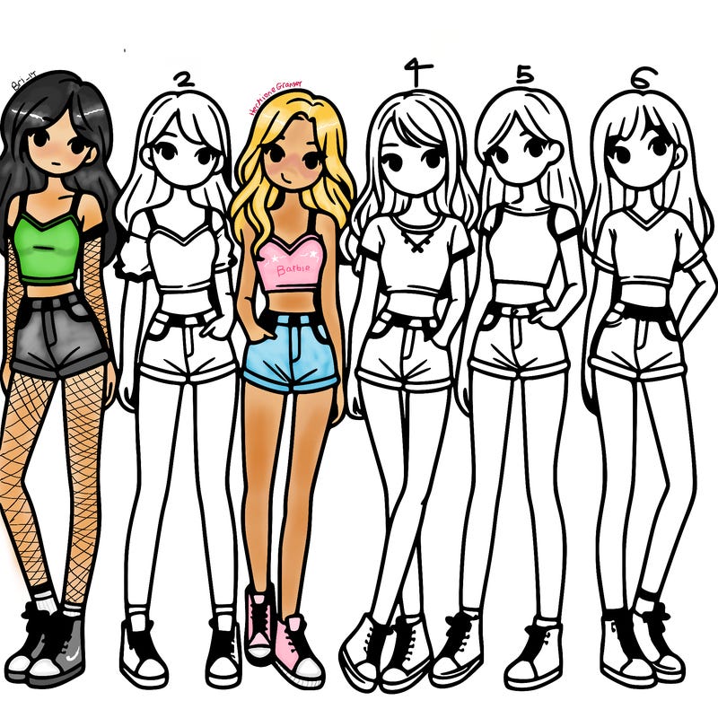 a group of girls wearing crop tops and shorts