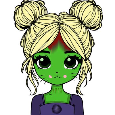 realistic girl with two buns on top of her head