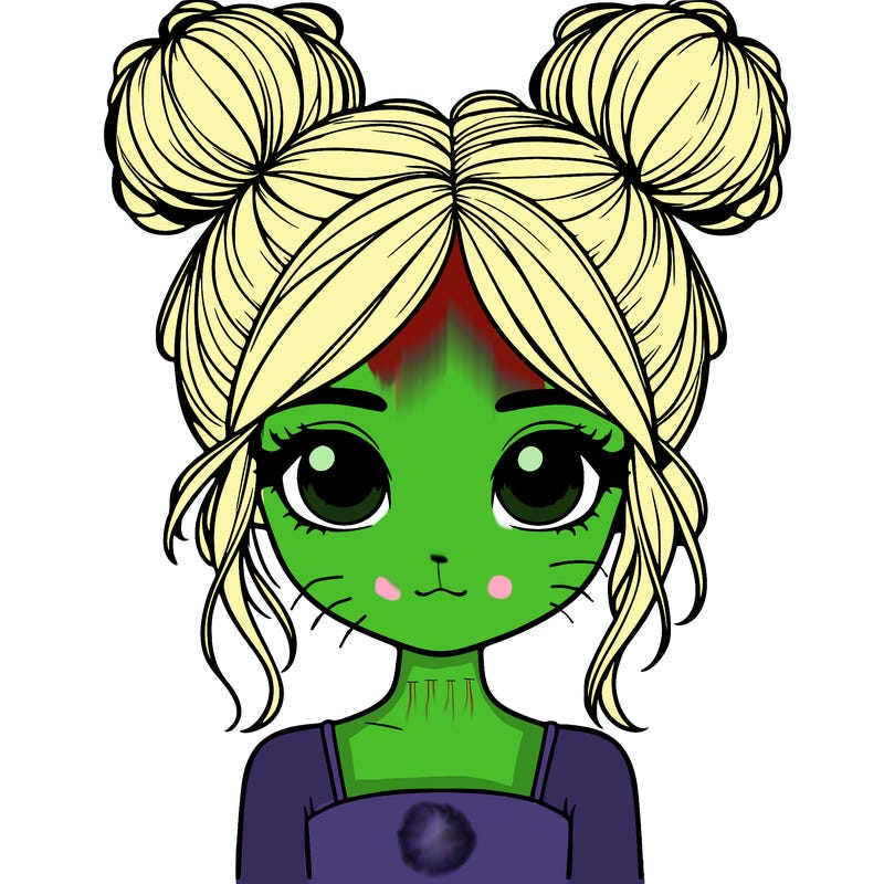 realistic girl with two buns on top of her head