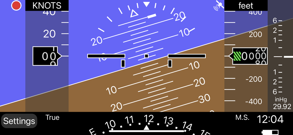 iBFD - Digital backup flight display interface with attitude indicator and altitude gauge