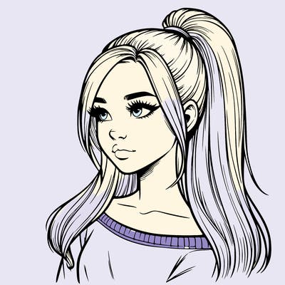 realistic girl with a high ponytail