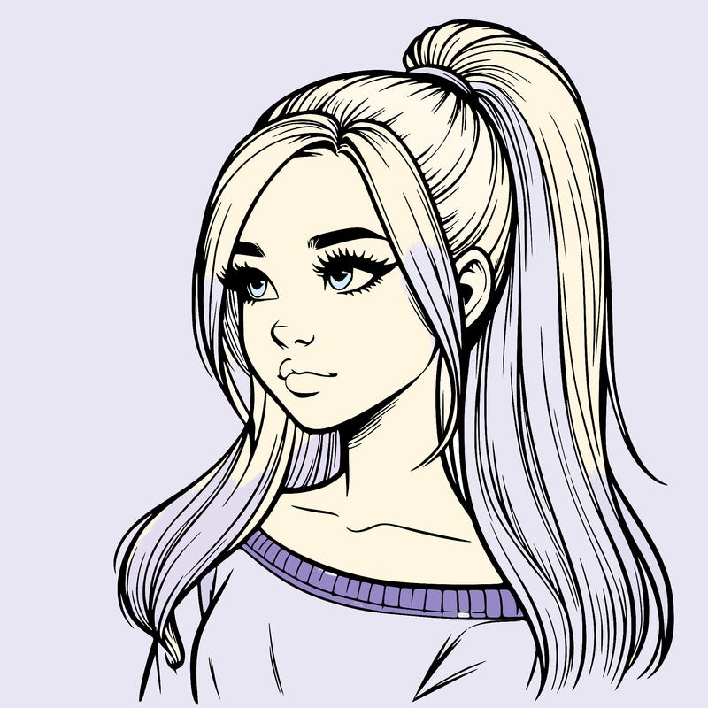 realistic girl with a high ponytail