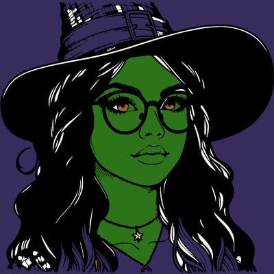 a witch with glasses realistic