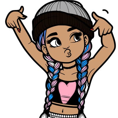 realistic teenage girl with braids and a beanie and crop top doing 🫶🏼