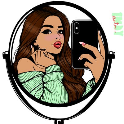 realistic girl taking mirror selfie beautiful