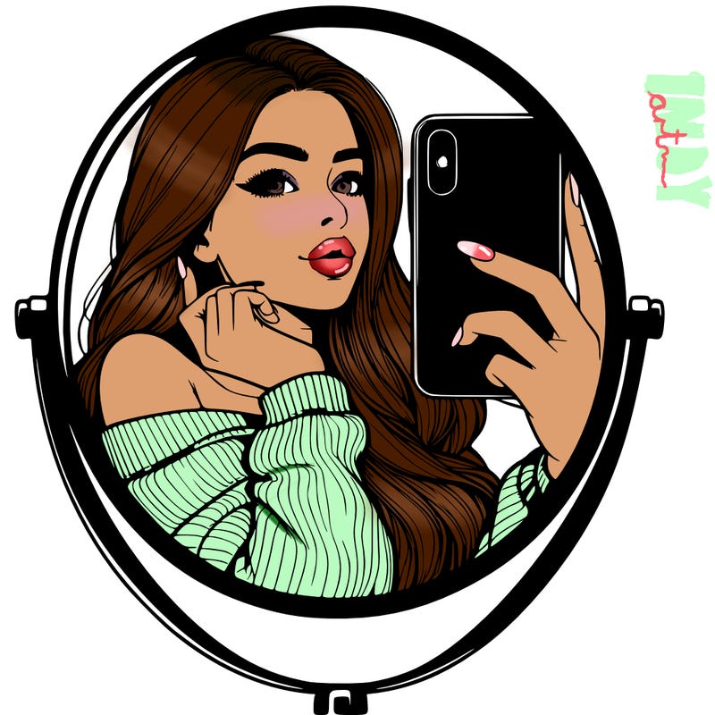realistic girl taking mirror selfie beautiful