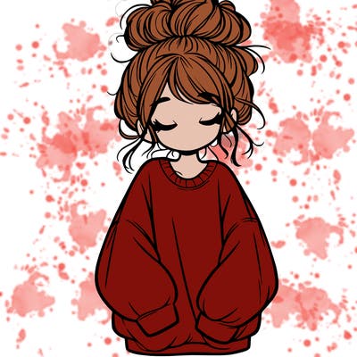 girl with baggy sweatshirt and messy bun