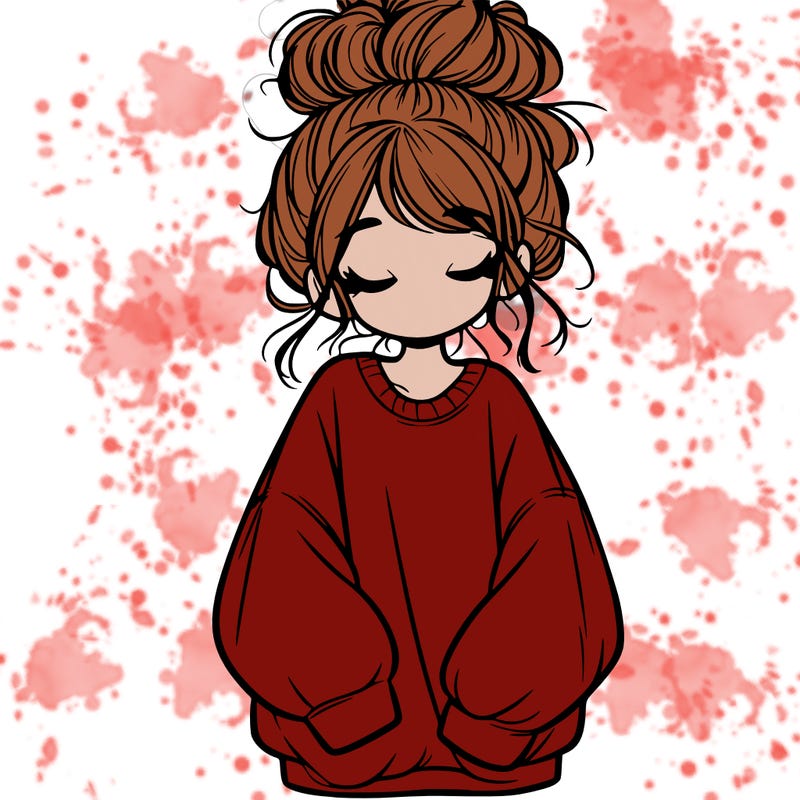 girl with baggy sweatshirt and messy bun