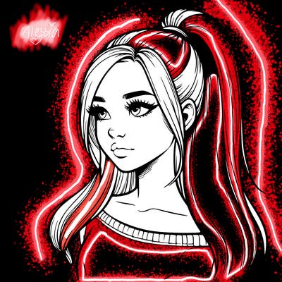 realistic girl with a high ponytail