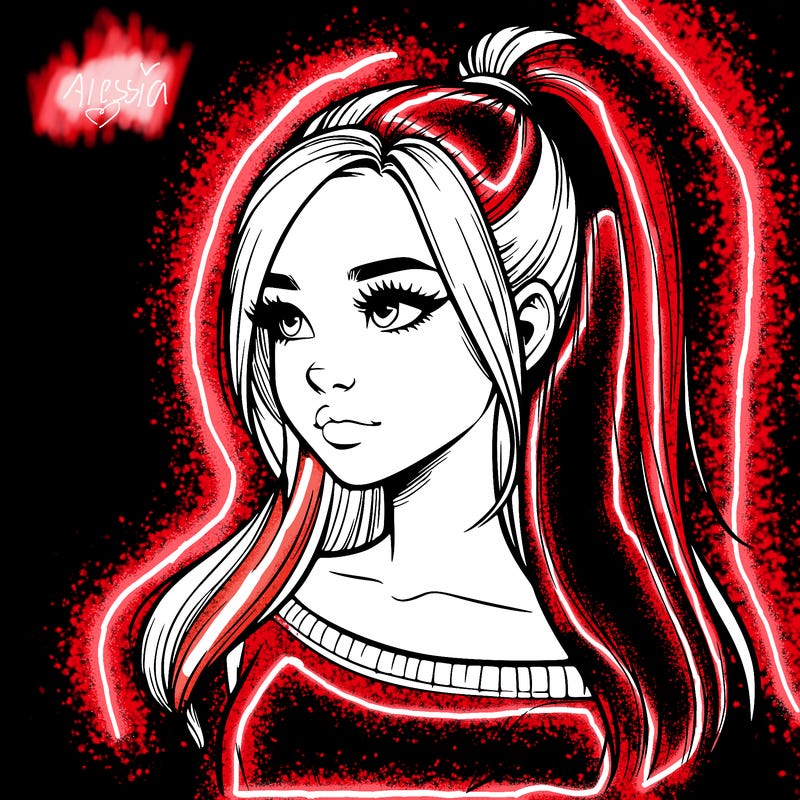 realistic girl with a high ponytail