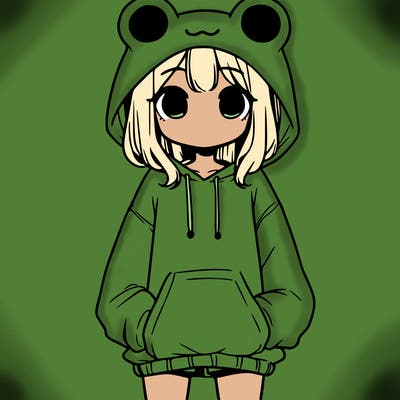 girl with baggy sweatshirt and frog hood