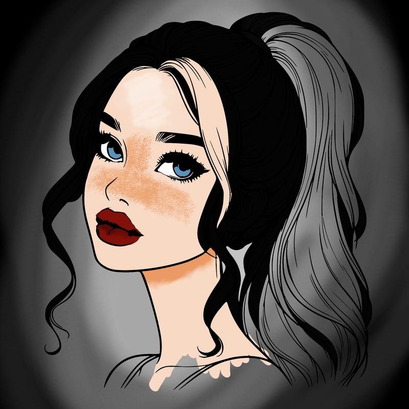 realistic girl with a ponytail on her hair and lips