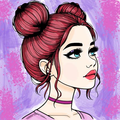realistic girl with buns on the top of her head