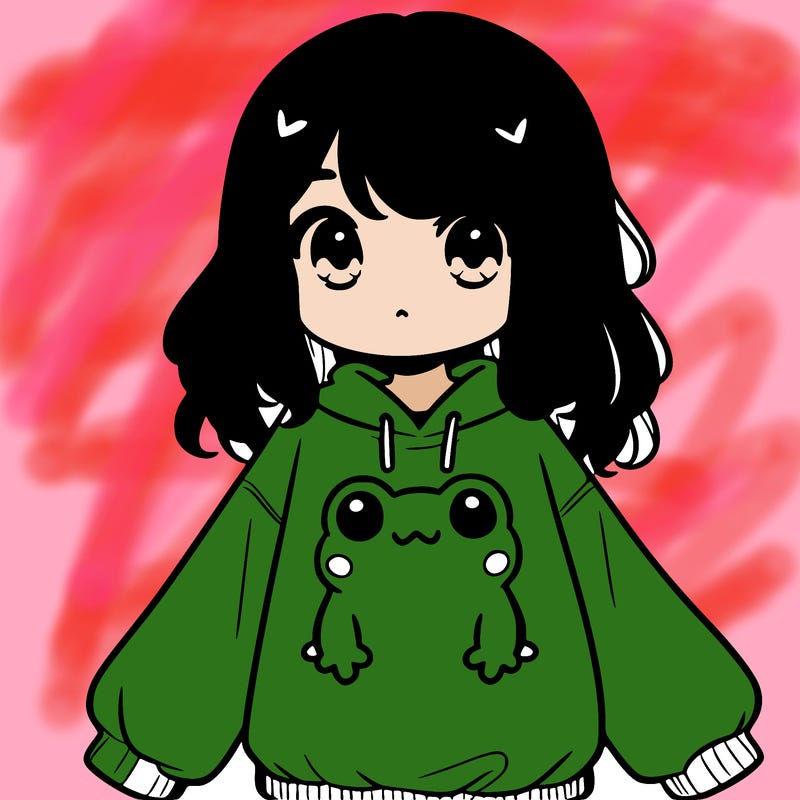 girl wearing frogging sweatshirt