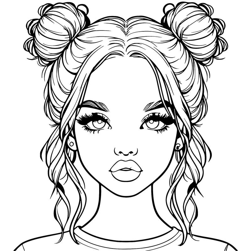realistic girl with two buns in hair and lips
