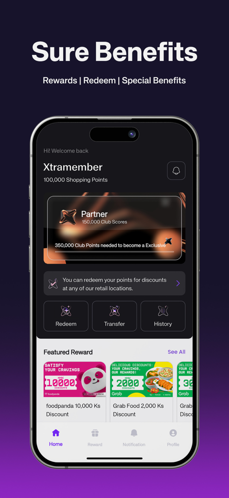 Sure Benefits - Sure Benefits app home screen showing shopping points and rewards