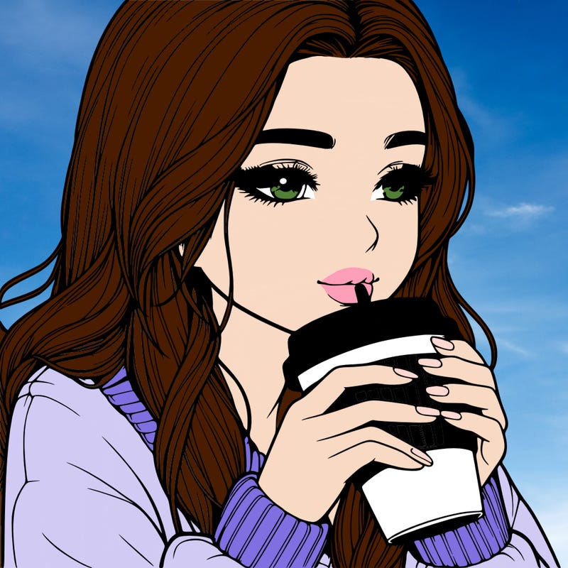 realistic girl drinking coffee