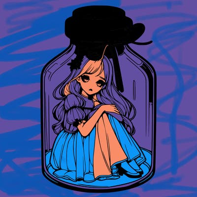 beautiful realistic girl trapped in bottle
